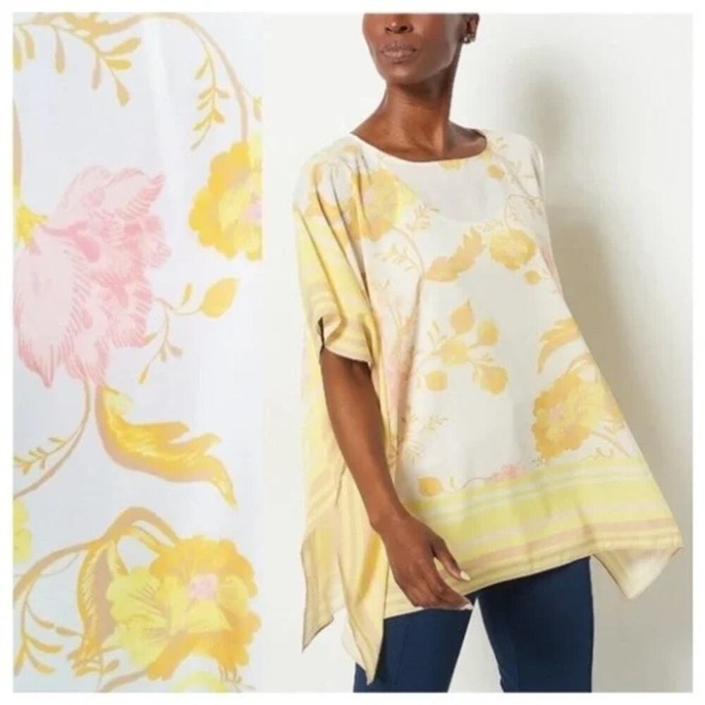 J Jason Wu Womens Floral Chiffon Scarf Top Boho Beach Resortwear Yellow size XXS